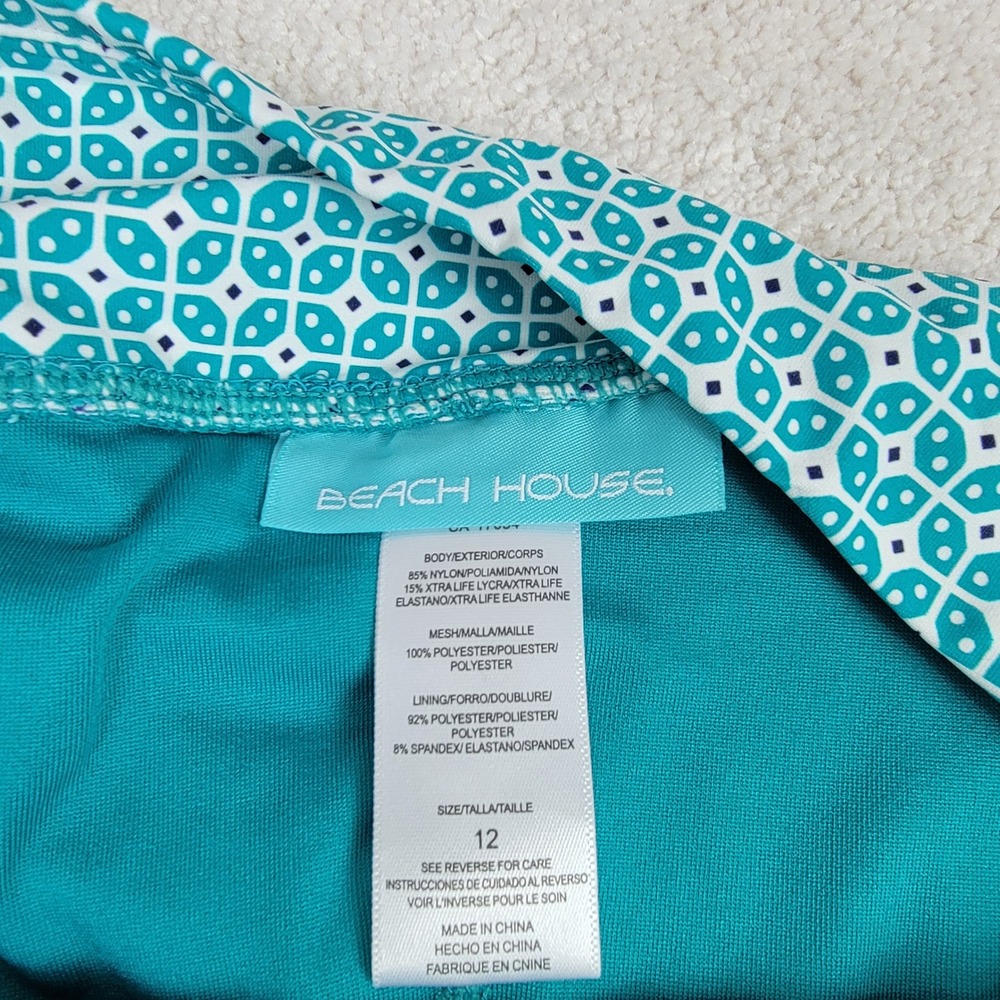 Beach House Women's 12 Teal White Print Emma Secure Pocket Swim Skirt Skort - Picture 8 of 9